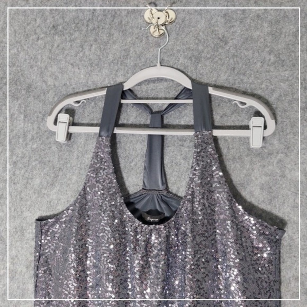 Express Top Women L Silver Metallic Twist Front Sleeveless Party Club Glam Y2K - Picture 2 of 9